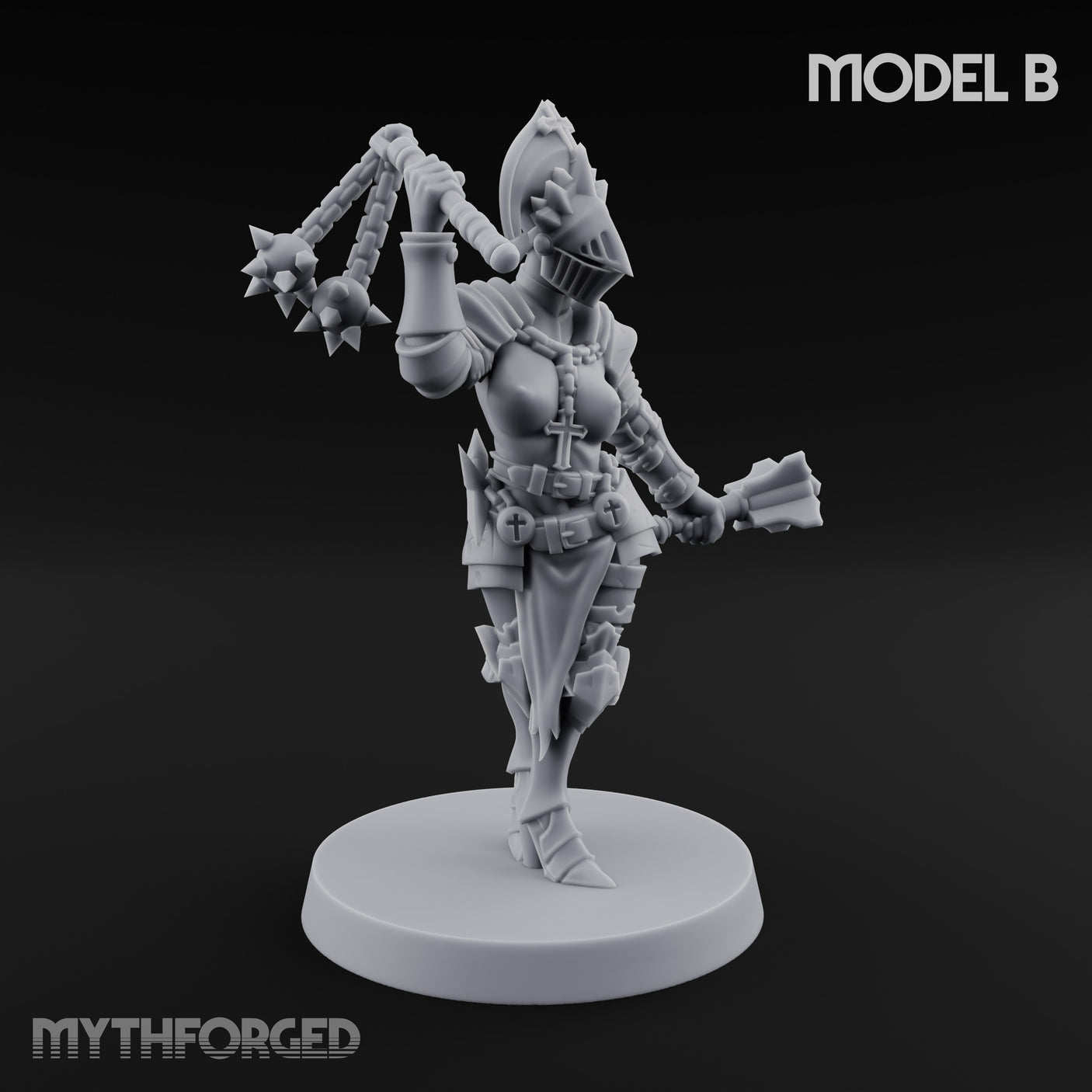 Spike Helmed Mace Swinging Anointed Warriors Miniature for Dungeons and Dragons, Pathfinder or other TTRPGs