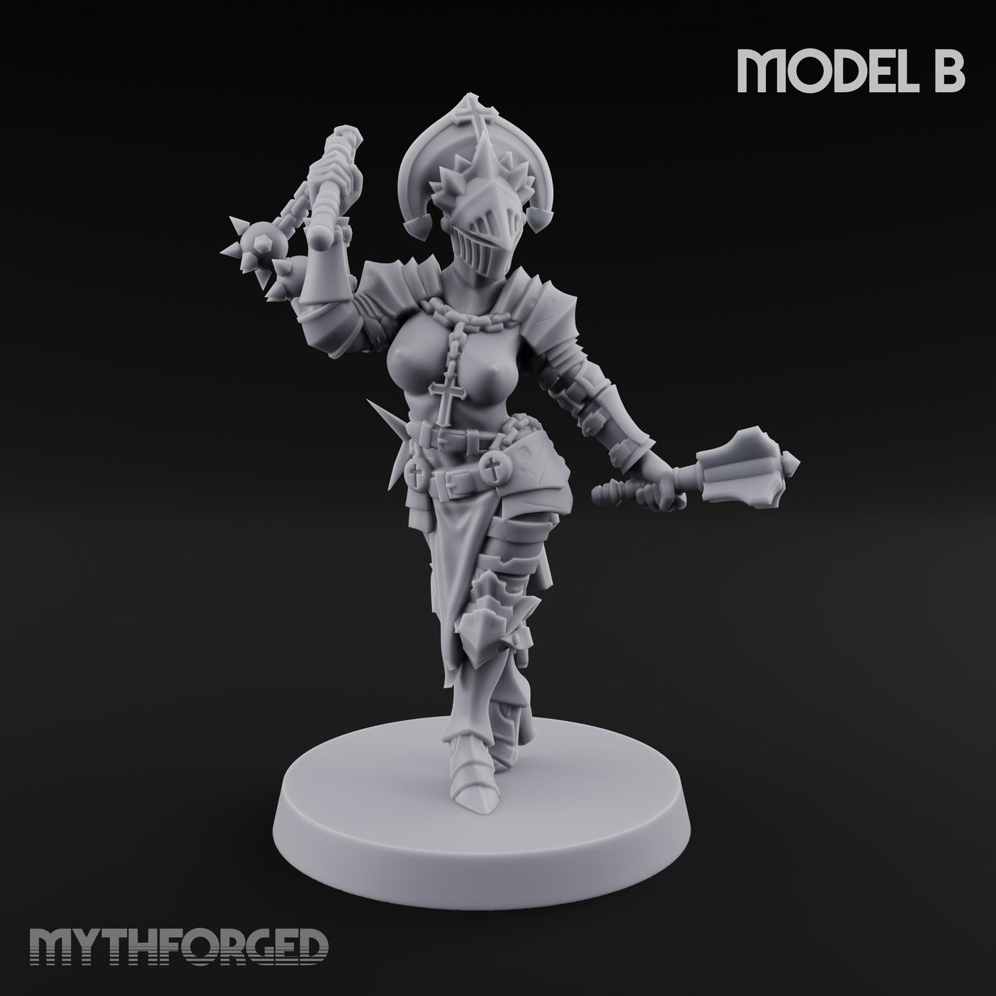 Spike Helmed Mace Swinging Anointed Warriors Miniature for Dungeons and Dragons, Pathfinder or other TTRPGs