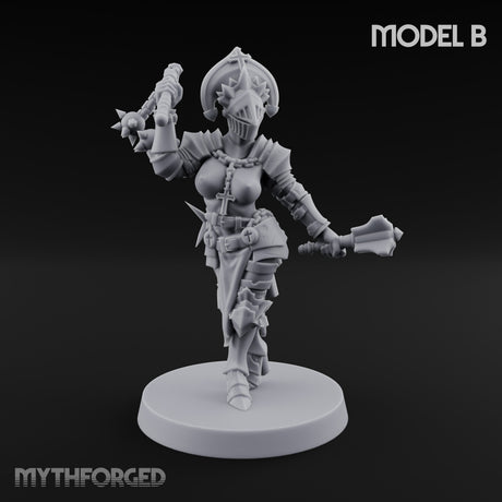 Spike Helmed Mace Swinging Anointed Warriors Miniature for Dungeons and Dragons, Pathfinder or other TTRPGs