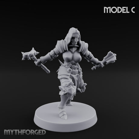 Spike Helmed Mace Swinging Anointed Warriors Miniature for Dungeons and Dragons, Pathfinder or other TTRPGs