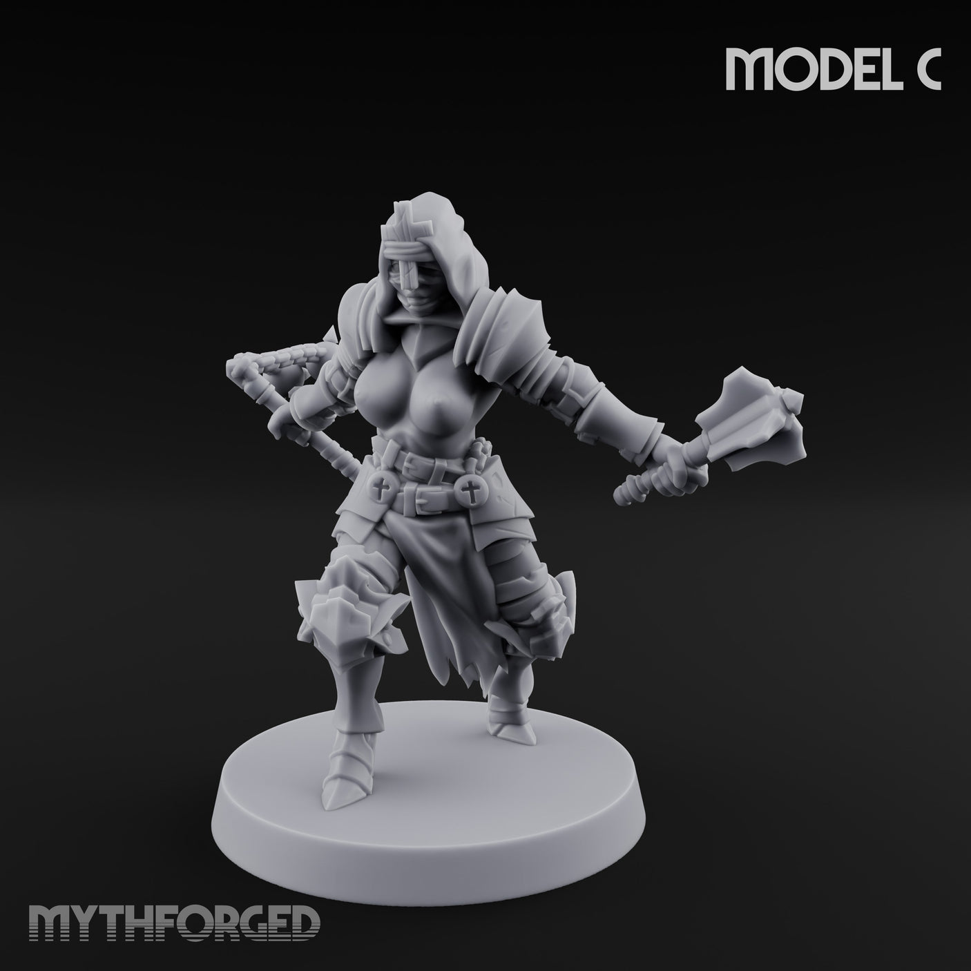 Spike Helmed Mace Swinging Anointed Warriors Miniature for Dungeons and Dragons, Pathfinder or other TTRPGs