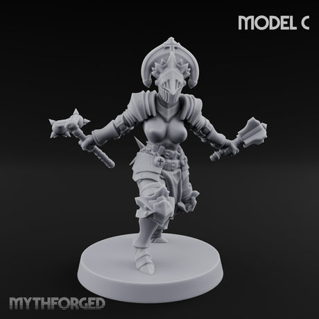 Spike Helmed Mace Swinging Anointed Warriors Miniature for Dungeons and Dragons, Pathfinder or other TTRPGs