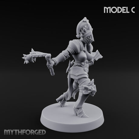 Spike Helmed Mace Swinging Anointed Warriors Miniature for Dungeons and Dragons, Pathfinder or other TTRPGs
