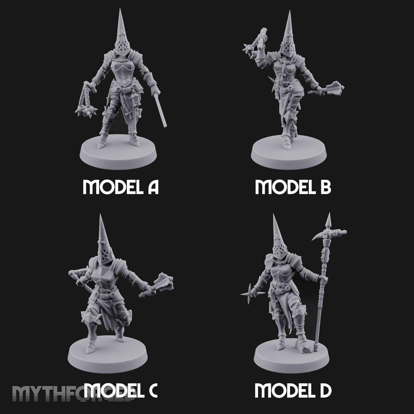 Spike Helmed Weapon Wielding Stigmatic Nuns Miniature for Dungeons and Dragons, Pathfinder or other TTRPGs