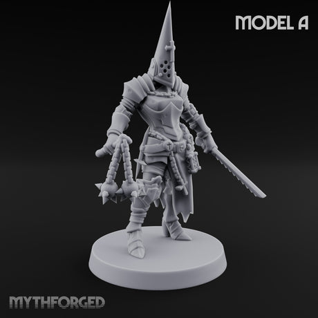 Spike Helmed Weapon Wielding Stigmatic Nuns Miniature for Dungeons and Dragons, Pathfinder or other TTRPGs