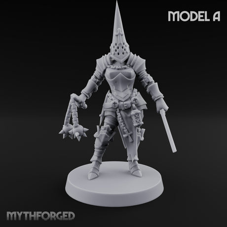 Spike Helmed Weapon Wielding Stigmatic Nuns Miniature for Dungeons and Dragons, Pathfinder or other TTRPGs