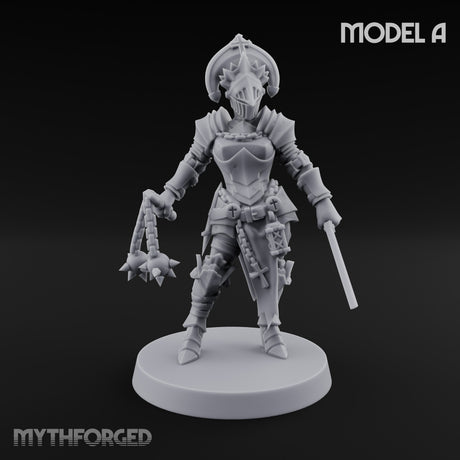 Spike Helmed Weapon Wielding Stigmatic Nuns Miniature for Dungeons and Dragons, Pathfinder or other TTRPGs