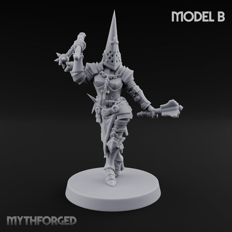 Spike Helmed Weapon Wielding Stigmatic Nuns Miniature for Dungeons and Dragons, Pathfinder or other TTRPGs