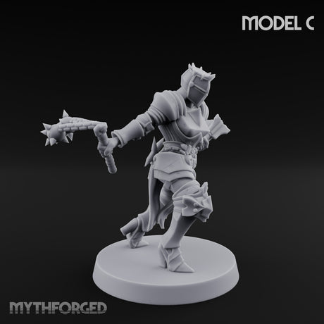 Spike Helmed Weapon Wielding Stigmatic Nuns Miniature for Dungeons and Dragons, Pathfinder or other TTRPGs