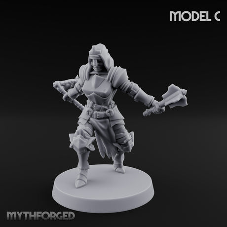Spike Helmed Weapon Wielding Stigmatic Nuns Miniature for Dungeons and Dragons, Pathfinder or other TTRPGs