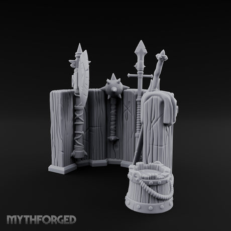 Spike-Maced Plank-Paneled Warrior's Weapon Holder Miniature for Dungeons and Dragons, Pathfinder or other TTRPGs
