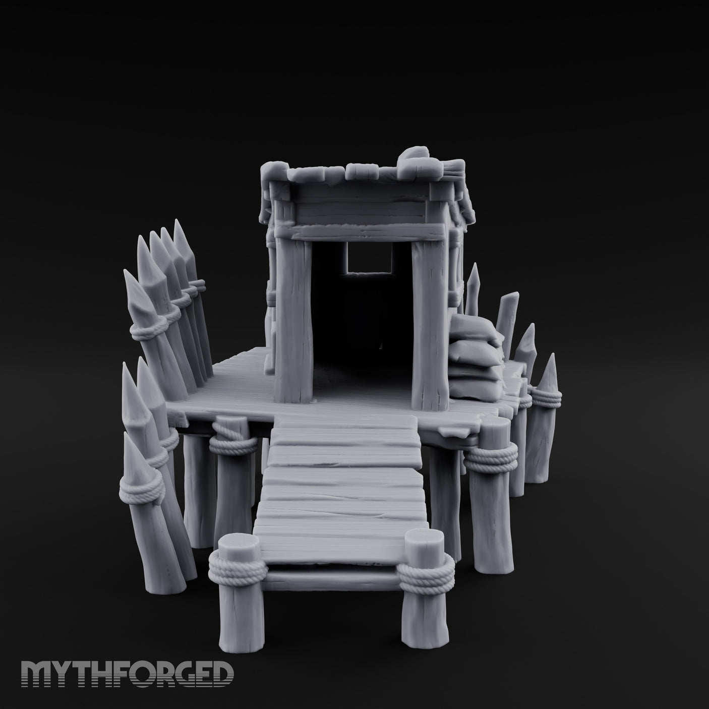 Spike-Palisaded Sandbag-Flanked Dockside Guard Post Miniature for Dungeons and Dragons, Pathfinder or other TTRPGs