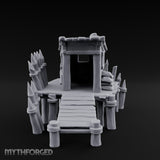Spike-Palisaded Sandbag-Flanked Dockside Guard Post Miniature for Dungeons and Dragons, Pathfinder or other TTRPGs