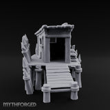 Spike-Palisaded Sandbag-Flanked Dockside Guard Post Miniature for Dungeons and Dragons, Pathfinder or other TTRPGs