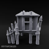Spike-Palisaded Sandbag-Flanked Dockside Guard Post Miniature for Dungeons and Dragons, Pathfinder or other TTRPGs