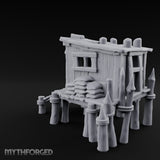 Spike-Palisaded Sandbag-Flanked Dockside Guard Post Miniature for Dungeons and Dragons, Pathfinder or other TTRPGs