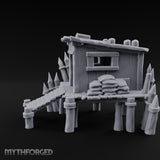 Spike-Palisaded Sandbag-Flanked Dockside Guard Post Miniature for Dungeons and Dragons, Pathfinder or other TTRPGs