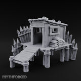 Spike-Palisaded Sandbag-Flanked Dockside Guard Post Miniature for Dungeons and Dragons, Pathfinder or other TTRPGs