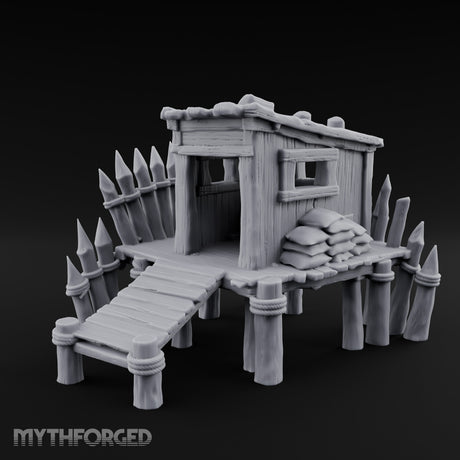 Spike-Palisaded Sandbag-Flanked Dockside Guard Post Miniature for Dungeons and Dragons, Pathfinder or other TTRPGs