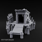 Spike-Palisaded Sandbag-Flanked Dockside Guard Post Miniature for Dungeons and Dragons, Pathfinder or other TTRPGs