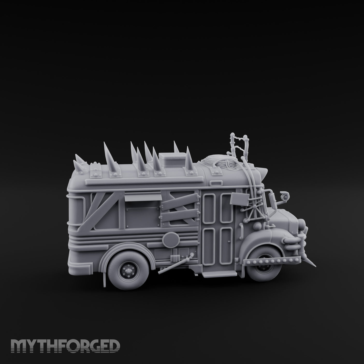 Spike-Roofed Plank-Armored Apocalypse Bus Miniature for Dungeons and Dragons, Pathfinder or other TTRPGs