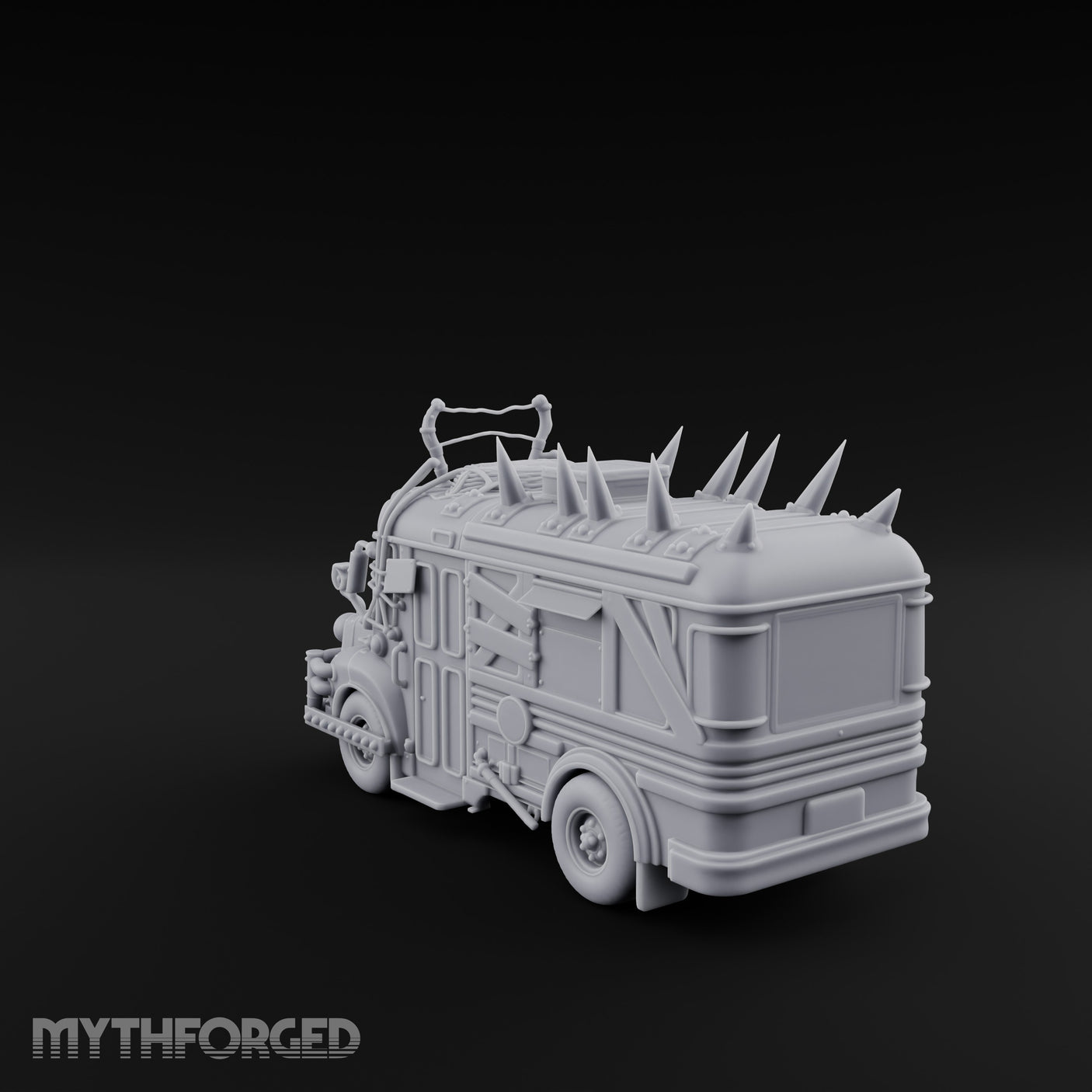 Spike-Roofed Plank-Armored Apocalypse Bus Miniature for Dungeons and Dragons, Pathfinder or other TTRPGs