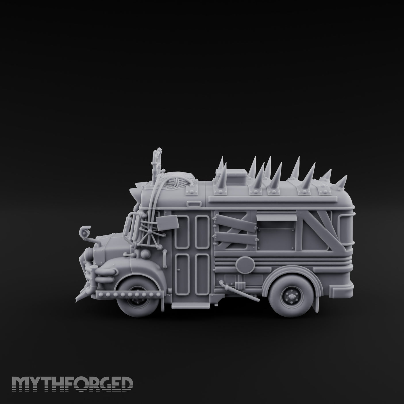 Spike-Roofed Plank-Armored Apocalypse Bus Miniature for Dungeons and Dragons, Pathfinder or other TTRPGs