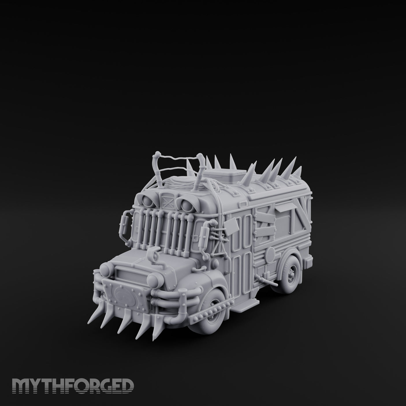 Spike-Roofed Plank-Armored Apocalypse Bus Miniature for Dungeons and Dragons, Pathfinder or other TTRPGs