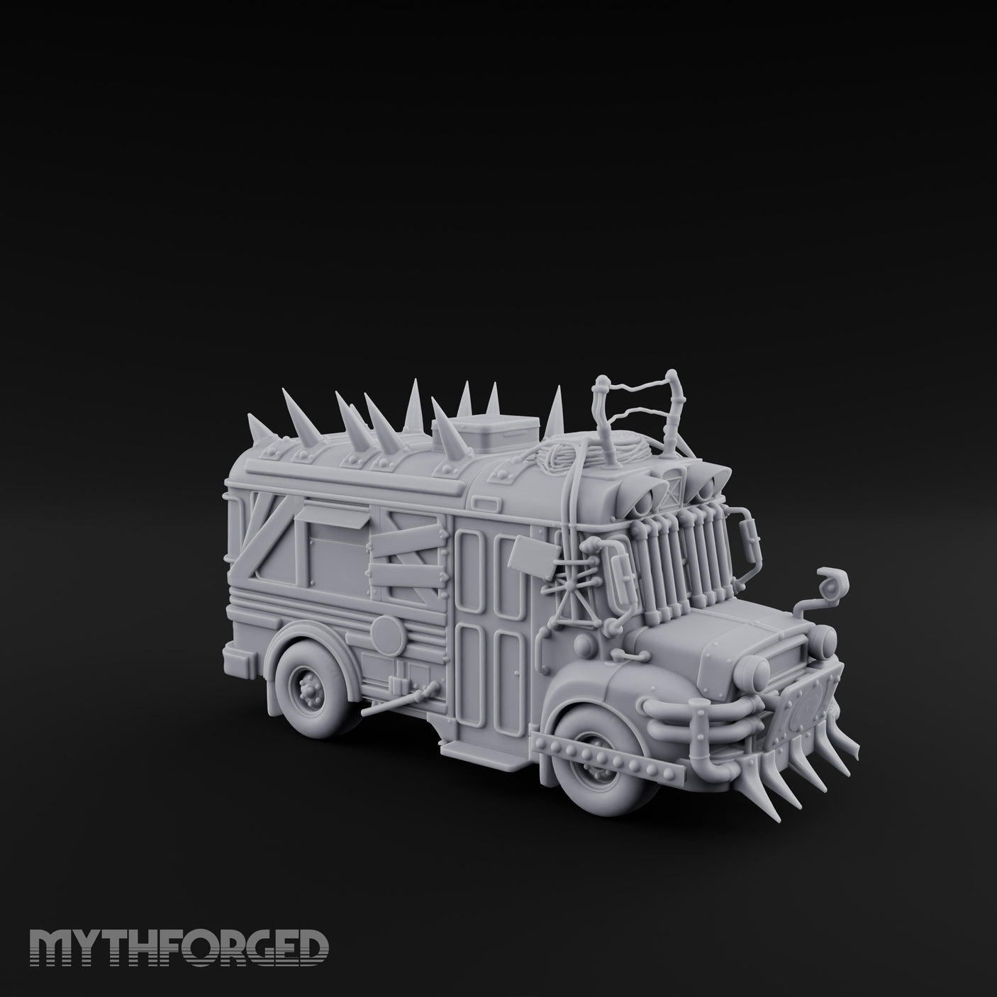 Spike-Roofed Plank-Armored Apocalypse Bus Miniature for Dungeons and Dragons, Pathfinder or other TTRPGs