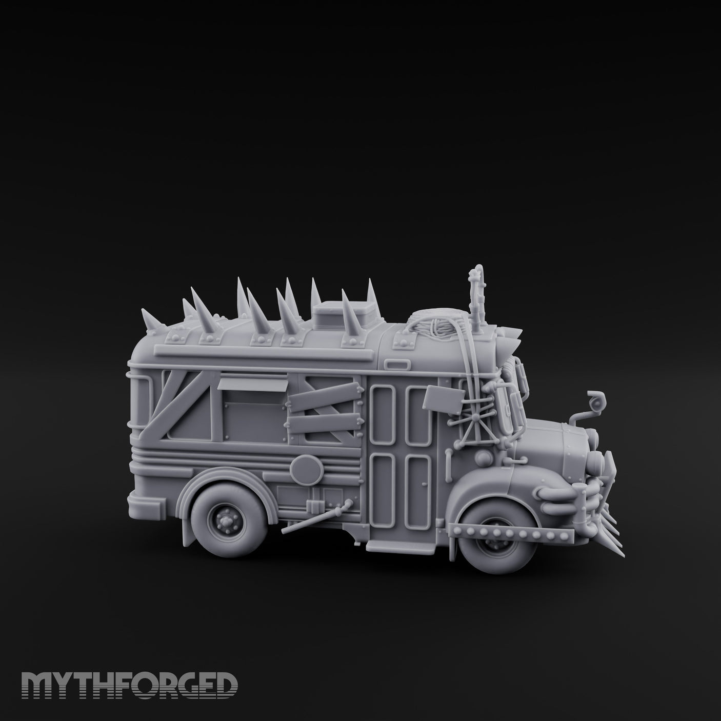 Spike-Roofed Plank-Armored Apocalypse Bus Miniature for Dungeons and Dragons, Pathfinder or other TTRPGs