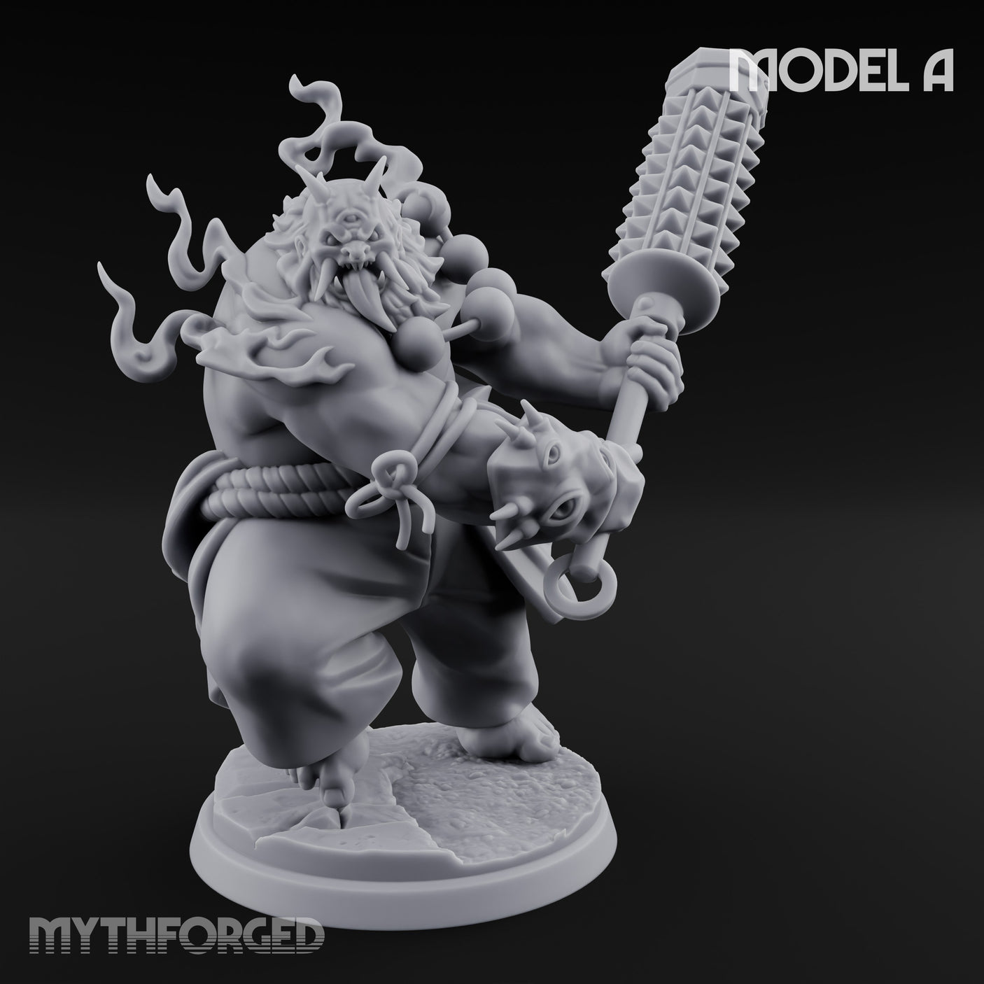 Spiked Club Swinging Oni Brute A Miniature for Dungeons and Dragons, Pathfinder or other TTRPGs