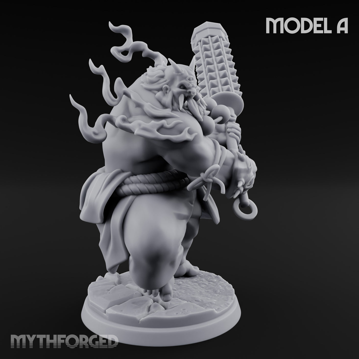 Spiked Club Swinging Oni Brute A Miniature for Dungeons and Dragons, Pathfinder or other TTRPGs
