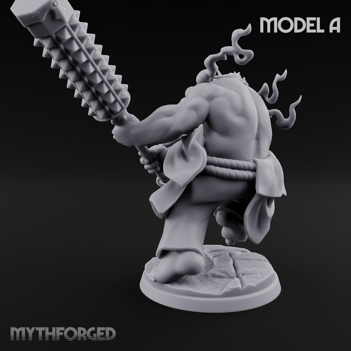 Spiked Club Swinging Oni Brute A Miniature for Dungeons and Dragons, Pathfinder or other TTRPGs
