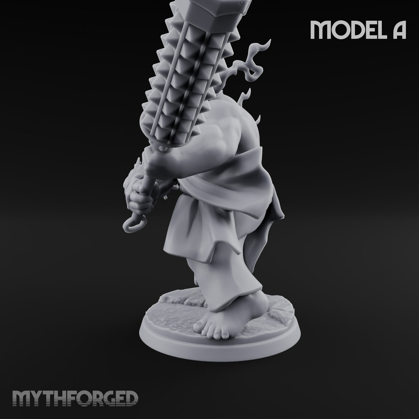 Spiked Club Swinging Oni Brute A Miniature for Dungeons and Dragons, Pathfinder or other TTRPGs