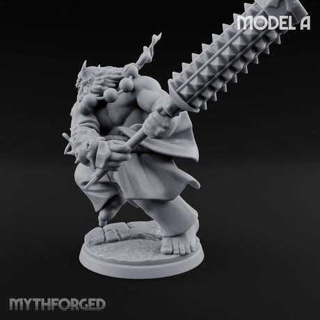 Spiked Club Swinging Oni Brute A Miniature for Dungeons and Dragons, Pathfinder or other TTRPGs