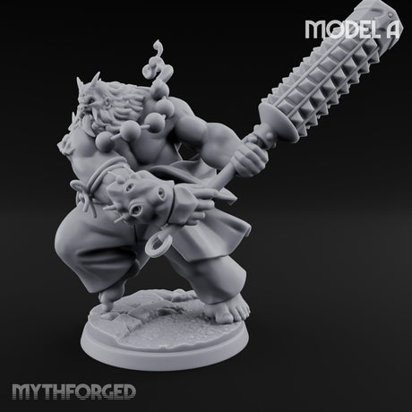 Spiked Club Swinging Oni Brute A Miniature for Dungeons and Dragons, Pathfinder or other TTRPGs