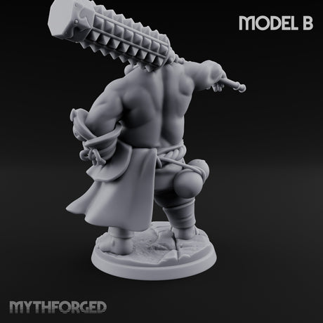 Spiked Club Swinging Oni Brute B Miniature for Dungeons and Dragons, Pathfinder or other TTRPGs