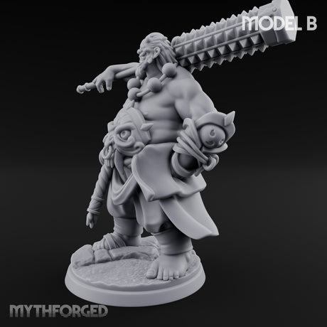 Spiked Club Swinging Oni Brute B Miniature for Dungeons and Dragons, Pathfinder or other TTRPGs