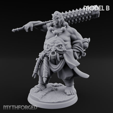 Spiked Club Swinging Oni Brute B Miniature for Dungeons and Dragons, Pathfinder or other TTRPGs