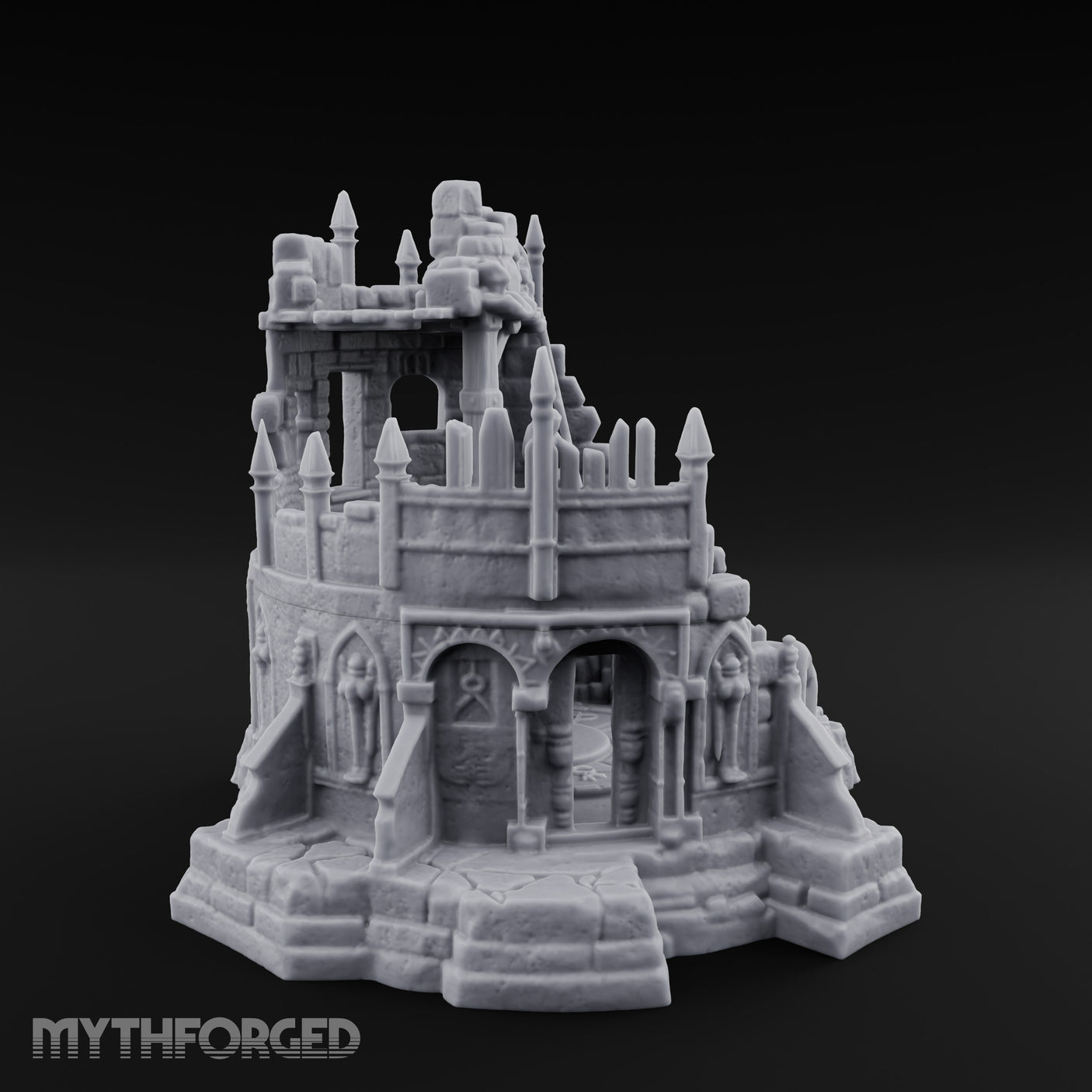 Spire-Bristled Idol-Flanked Gothic Temple Ruins Miniature for Dungeons and Dragons, Pathfinder or other TTRPGs