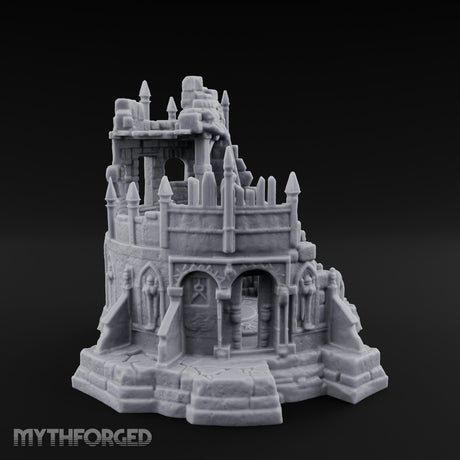 Spire-Bristled Idol-Flanked Gothic Temple Ruins Miniature for Dungeons and Dragons, Pathfinder or other TTRPGs