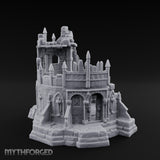 Spire-Bristled Idol-Flanked Gothic Temple Ruins Miniature for Dungeons and Dragons, Pathfinder or other TTRPGs
