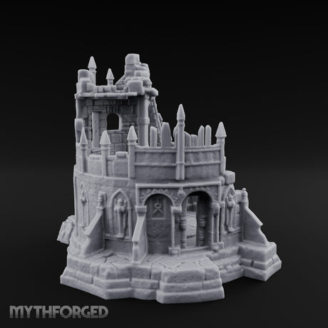 Spire-Bristled Idol-Flanked Gothic Temple Ruins Miniature for Dungeons and Dragons, Pathfinder or other TTRPGs