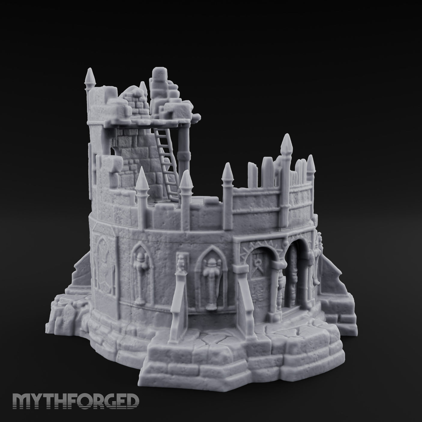 Spire-Bristled Idol-Flanked Gothic Temple Ruins Miniature for Dungeons and Dragons, Pathfinder or other TTRPGs