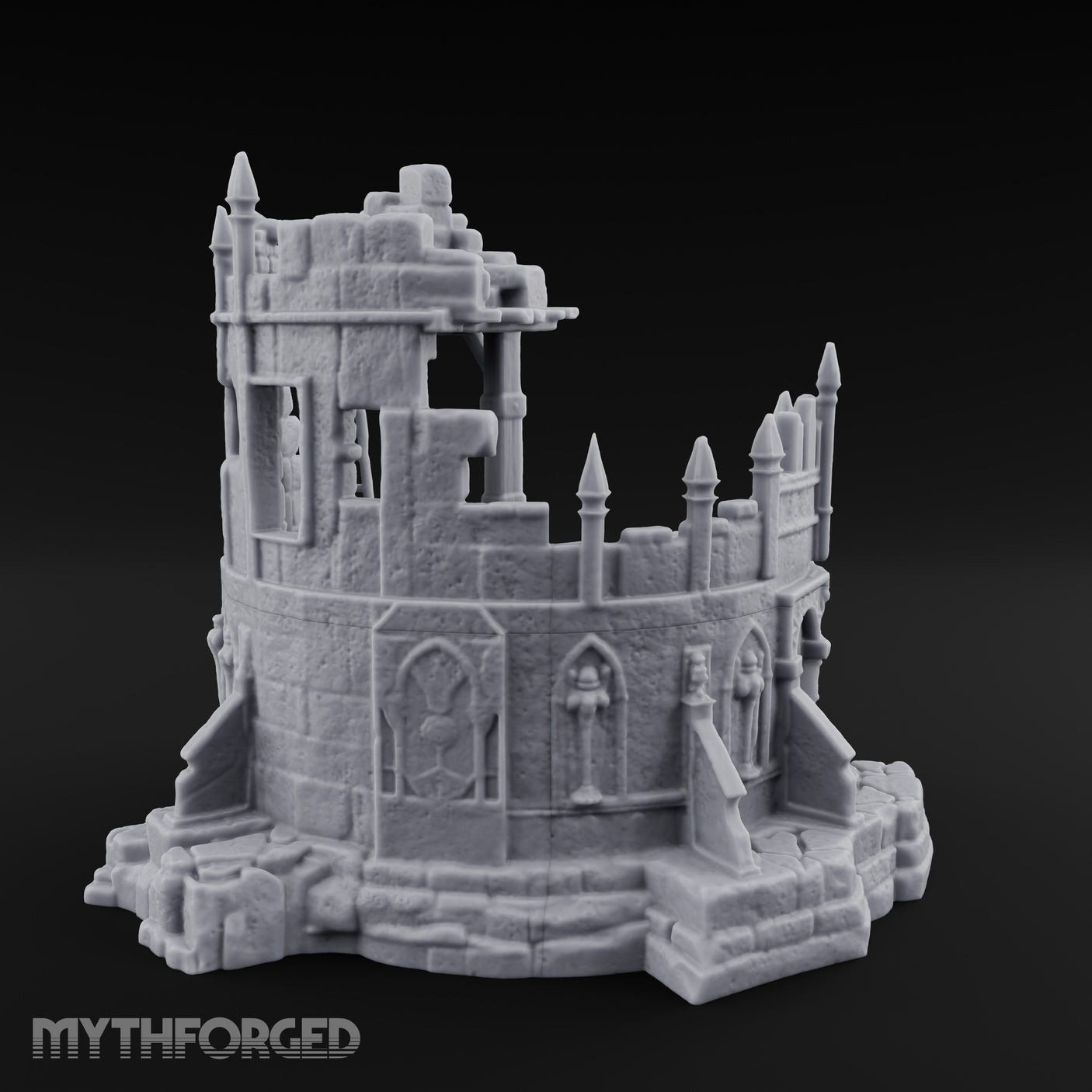 Spire-Bristled Idol-Flanked Gothic Temple Ruins Miniature for Dungeons and Dragons, Pathfinder or other TTRPGs