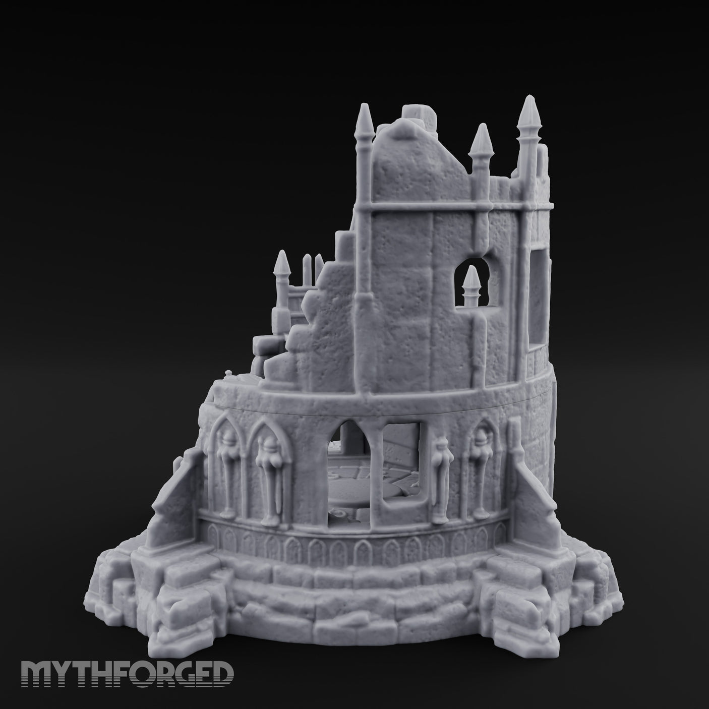 Spire-Bristled Idol-Flanked Gothic Temple Ruins Miniature for Dungeons and Dragons, Pathfinder or other TTRPGs