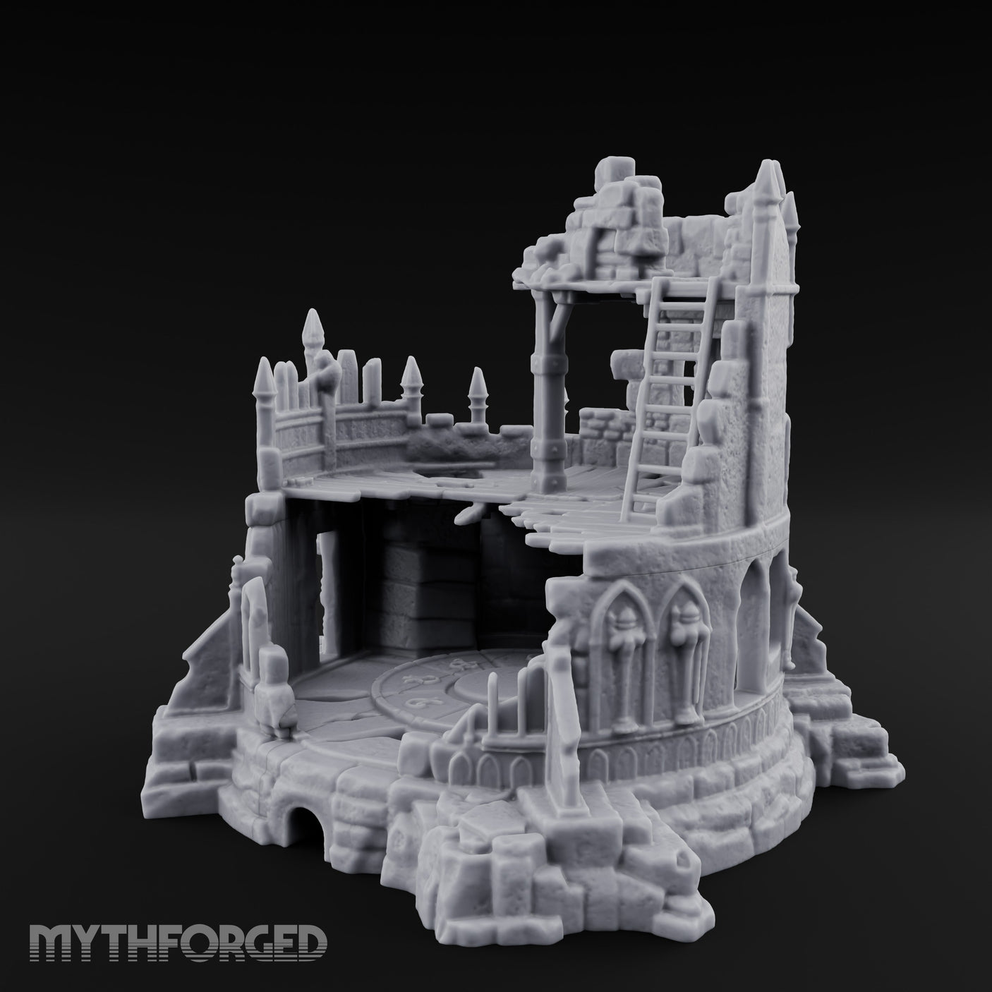 Spire-Bristled Idol-Flanked Gothic Temple Ruins Miniature for Dungeons and Dragons, Pathfinder or other TTRPGs