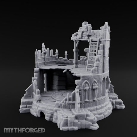 Spire-Bristled Idol-Flanked Gothic Temple Ruins Miniature for Dungeons and Dragons, Pathfinder or other TTRPGs