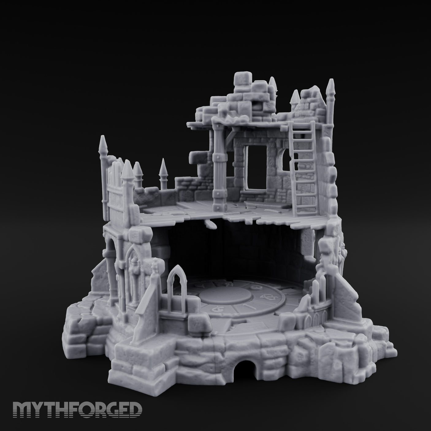 Spire-Bristled Idol-Flanked Gothic Temple Ruins Miniature for Dungeons and Dragons, Pathfinder or other TTRPGs