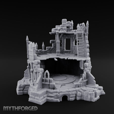 Spire-Bristled Idol-Flanked Gothic Temple Ruins Miniature for Dungeons and Dragons, Pathfinder or other TTRPGs